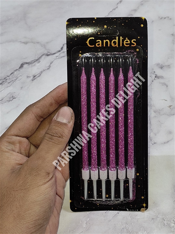 Glitter Candle - Light Pink, 6 Pcs Pack