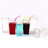 4973 Unbreakable Stylish Transparent Square Design Water/Juice/Beer/Wine Tumbler Plastic Glass Set ( 300 ML, Pack of 6)