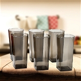 4974 Unbreakable Stylish Transparent Square Design Water/Juice/Beer/Wine Tumbler Plastic Glass Set ( 300 ML, Pack of 6)