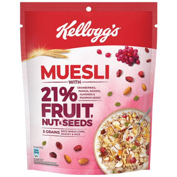 Kelloggs Muesli Breakfast Cereal - With Multigrain & 21% Fruit, Nut & Seeds, 240 g