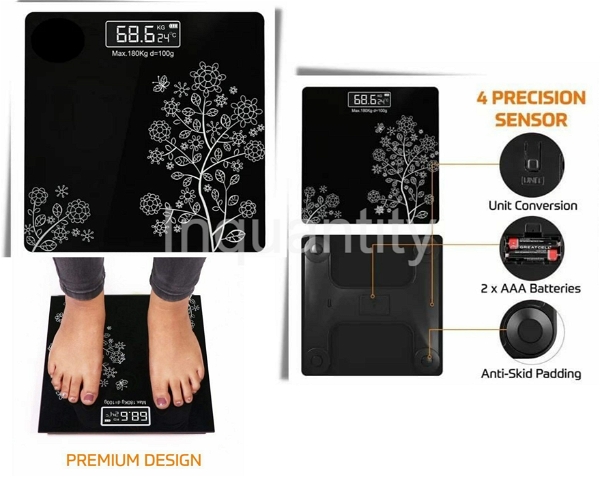 BATHROOM SCALE Thick Tempered Glass & LCD Display Digital Personal Bathroom Health Body Weight Scale Ultra Slim (Max 200g d=100g) with 2 Bettery  (10 pcs in 1 ctn )