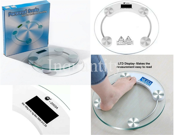 PERSONAL SCALE Digital Weighing Scales for body weight and stable tempered glass  with LCD display (Max 180kg d=0.1kg Max 396lb d = 0.2lb) 10 pcs in 1 ctn 
