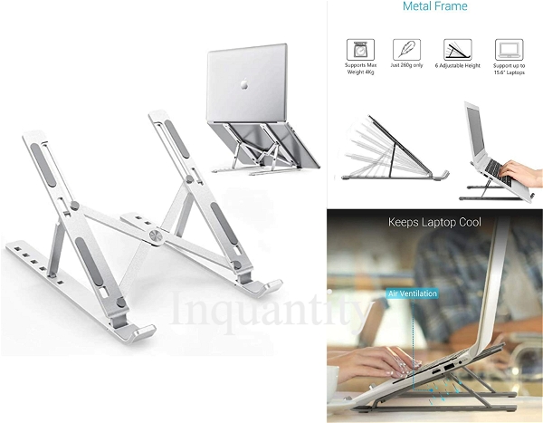 Aluminium Laptop Tabletop Foldable Height Adjustable Stand ,Metal Frame lap Desk ,Ventilated Notebook laptop stand, (Easy to carry) 100PB
