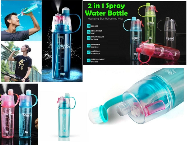 Spray Water Bottle 600 ML For Sport Outdoor, Cycling, Gym (MULTI COLOR) 60PB