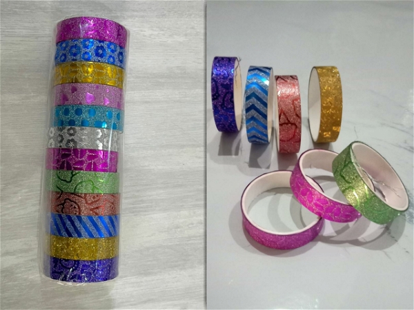 Glitter Tapes Shining Color For Art Craft Washi Tape, Scrapbooking, Decoration, Gift Wrapping,(set of 12)