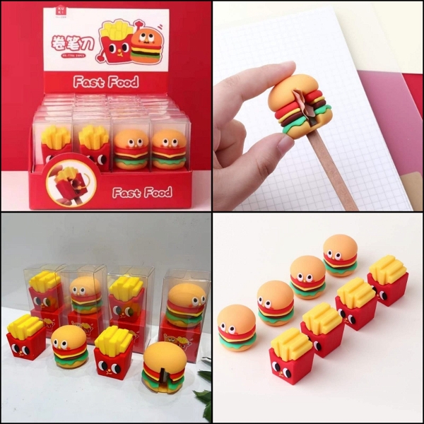 Cutest ever silicon sharpeners in single blister packing Astronaut Fast food set of 2