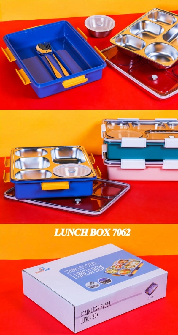 5 compartment steel tiffin with soup bowl inside