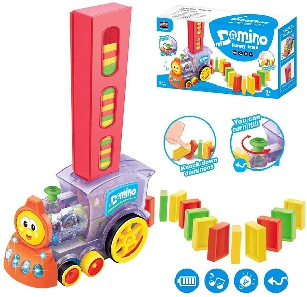 60 Pcs Domino Train Toy Set Model with Lights and Sounds Construction Stacking Choo Choo Filling Dominos Toys for Kids