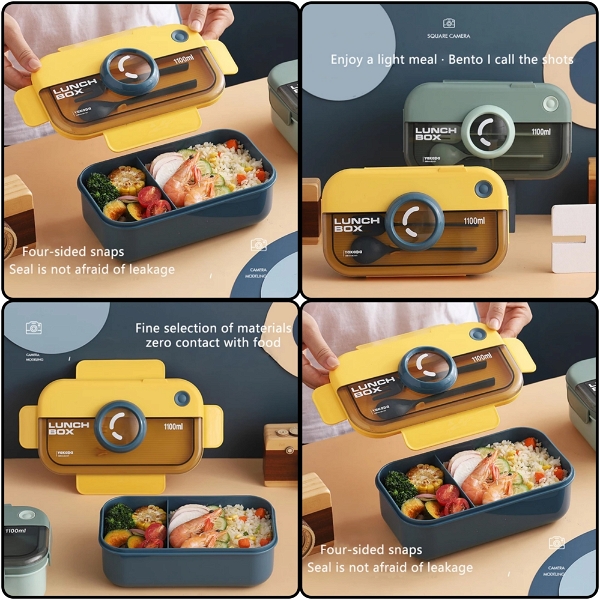 Camera Lunch box 2 compartments with spoon and fork (1100 ml )