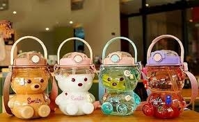 Cute teddy shape sipper bottles with straw Capacity 1500 ml Plastic BPA free Color random only
