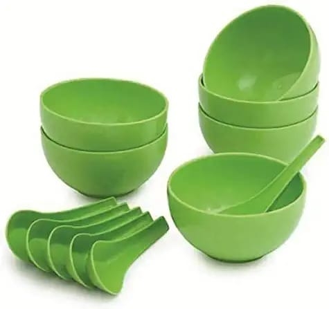 Soup bowl set of 6 bowls with 6 spoons Color random only