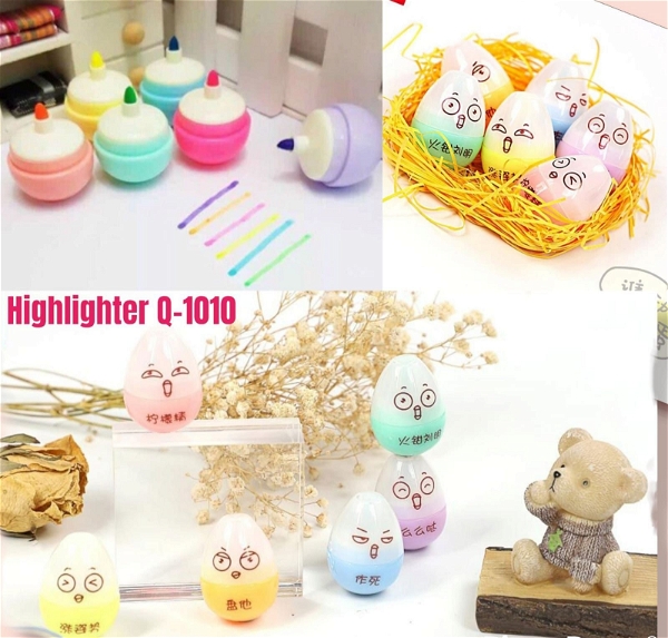 Cute egg shape highlighter pack of 6 in a pouch packing