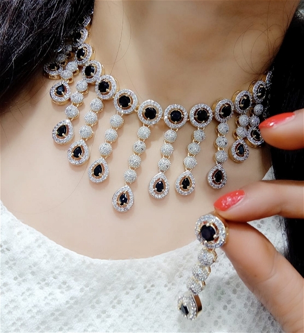 Roop Sari Palace American Diamond Necklace Set