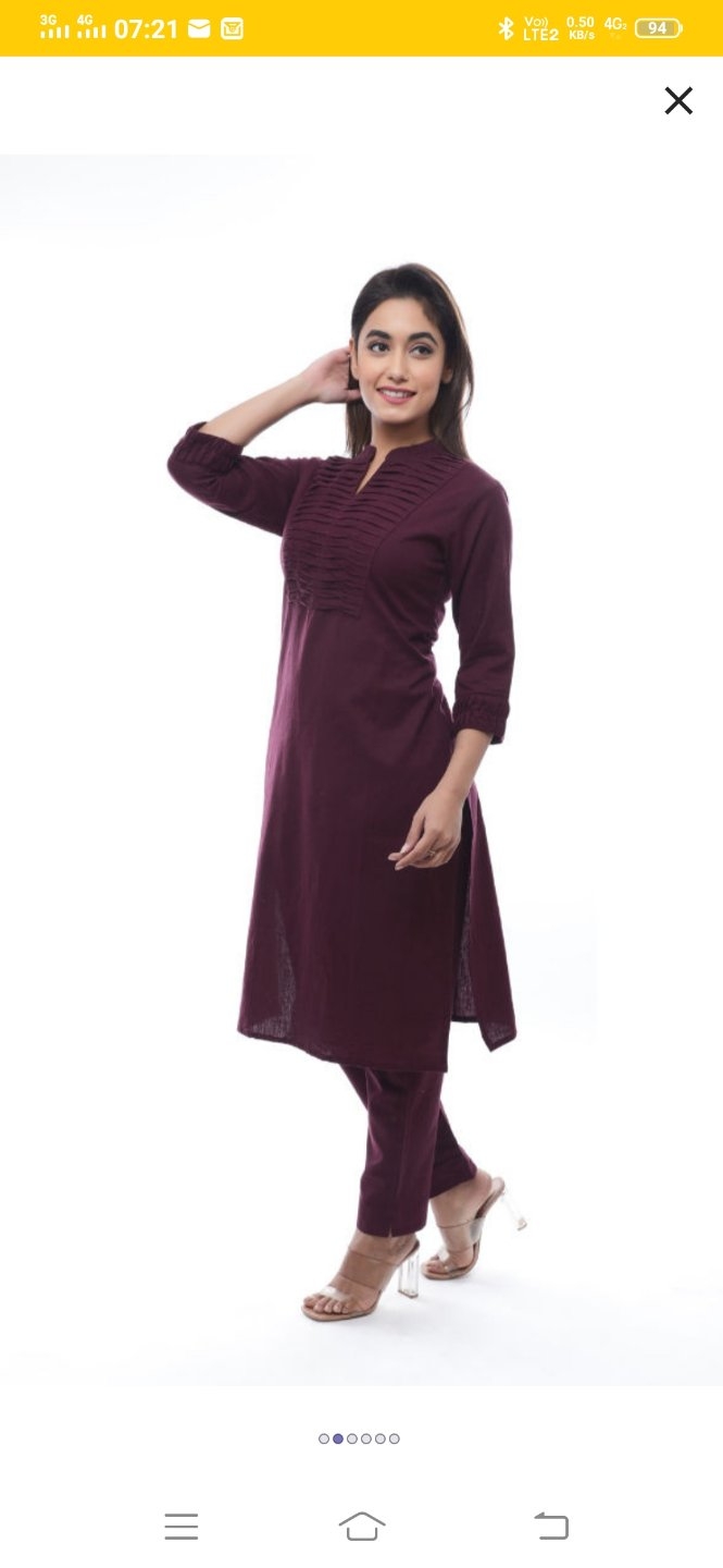 Brown Cotton Party Wear Kurti with White Trouser 