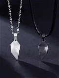 Karrington Stylish Couple Heart Lockets | Black Silver Magnet Attraction couple lOve Pendants  - Free Size, Black