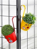 Set of Two Flower Embossed Railing Planter Red & Yellow