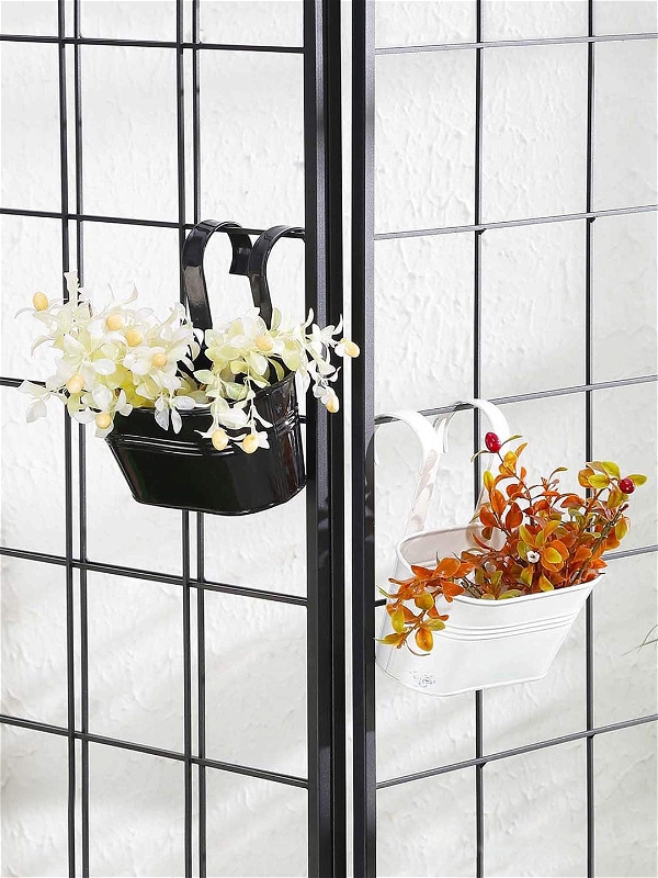 Set of two Oval Railling Planter Small White & Black