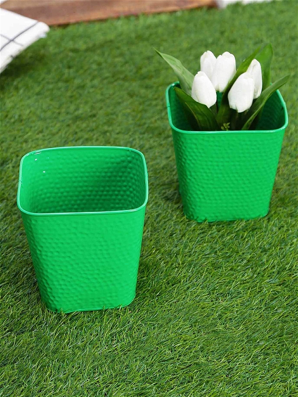 Set of Two Embossed Pot Green