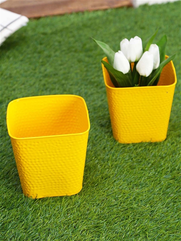 Set of Two Embossed Pot Yellow