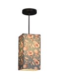 Turquoise Floral Hanging Shade - 6''X6''X11.5'', Digitally Printed Poly Cotton, Blue