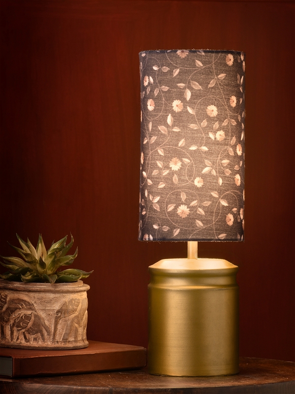 Metal Golden Table Lamp with Floral Print Shade