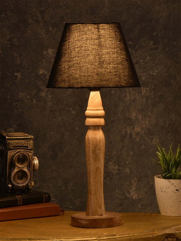 Green girgit Round Brown Lamp with Taper Black Cotton Shade