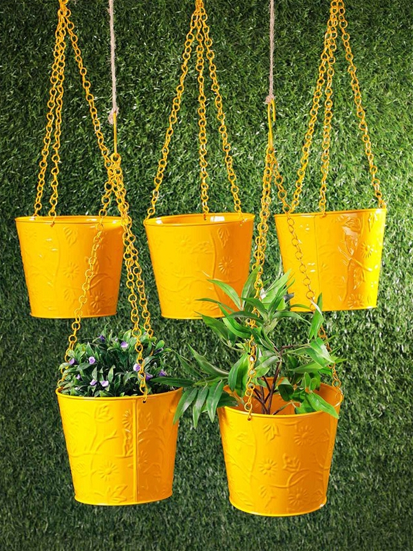 Set of Five Hanging Bucket Yellow