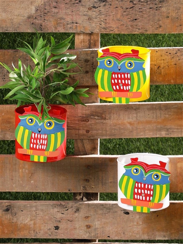 Set of Three Owl Railing planters