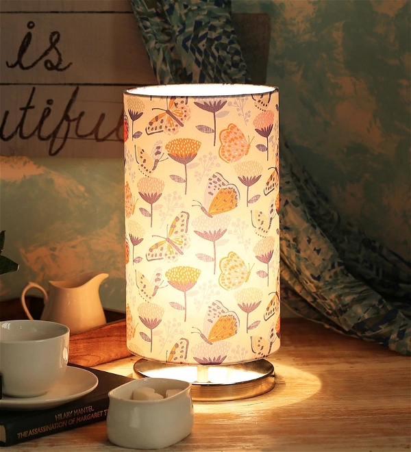Butterfly on Flower Round Lamp - 6''X6''X12'', Digitally Printed Poly Cotton, Multicolor, Chrome