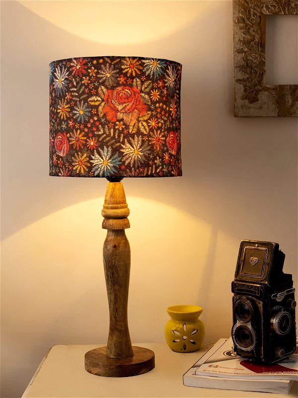 Wooden Black Floral Stich Lamp