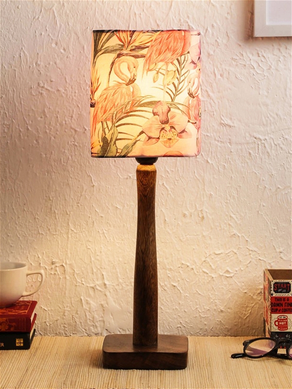 Pink Flamingo Wooden Lamp - 6''X6''X20'', Digitally Printed Poly Cotton, Pink, Polished, Wood